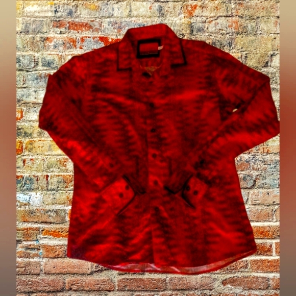 Montero Jeans Chic Southwestern Country Red Blouse Design Medium Cotton - Picture 1 of 4